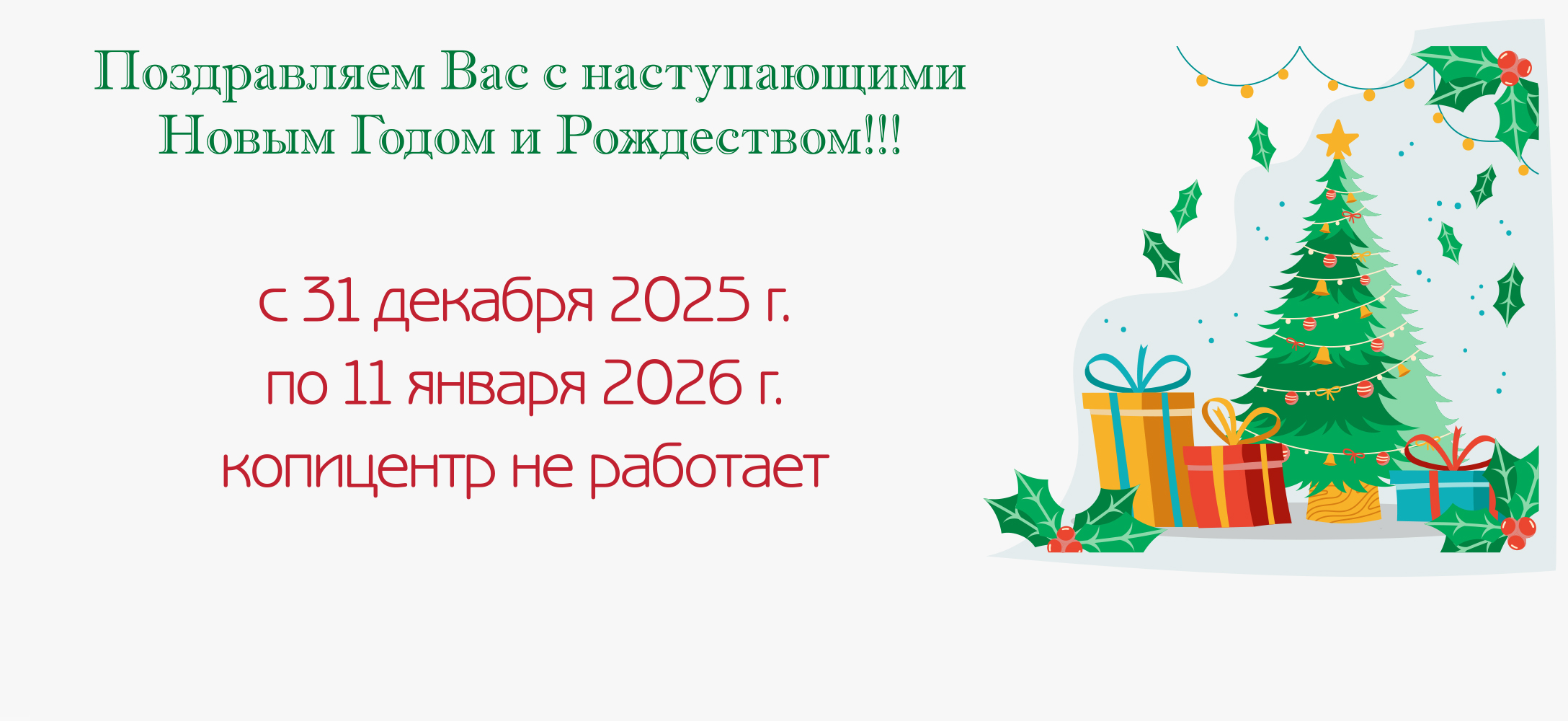 c 31 декабря 2025 г. по 11 января 2026 г. копицентр не работает